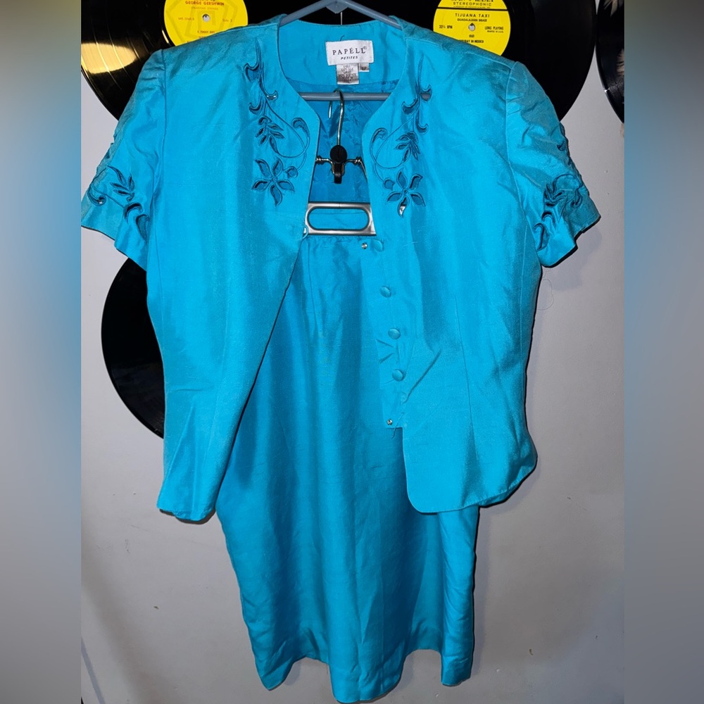 Vibrant Vintage Blue Jacket And Skirt Set